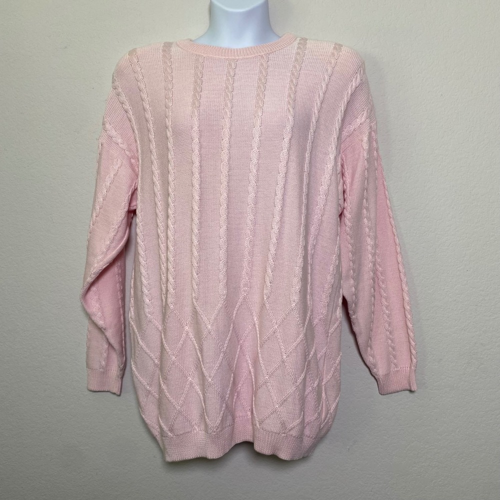 Vintage Lilli Ann Knits Pink Cable Knit Sweater Size‎ 16 Long Sleeve Cottagecore